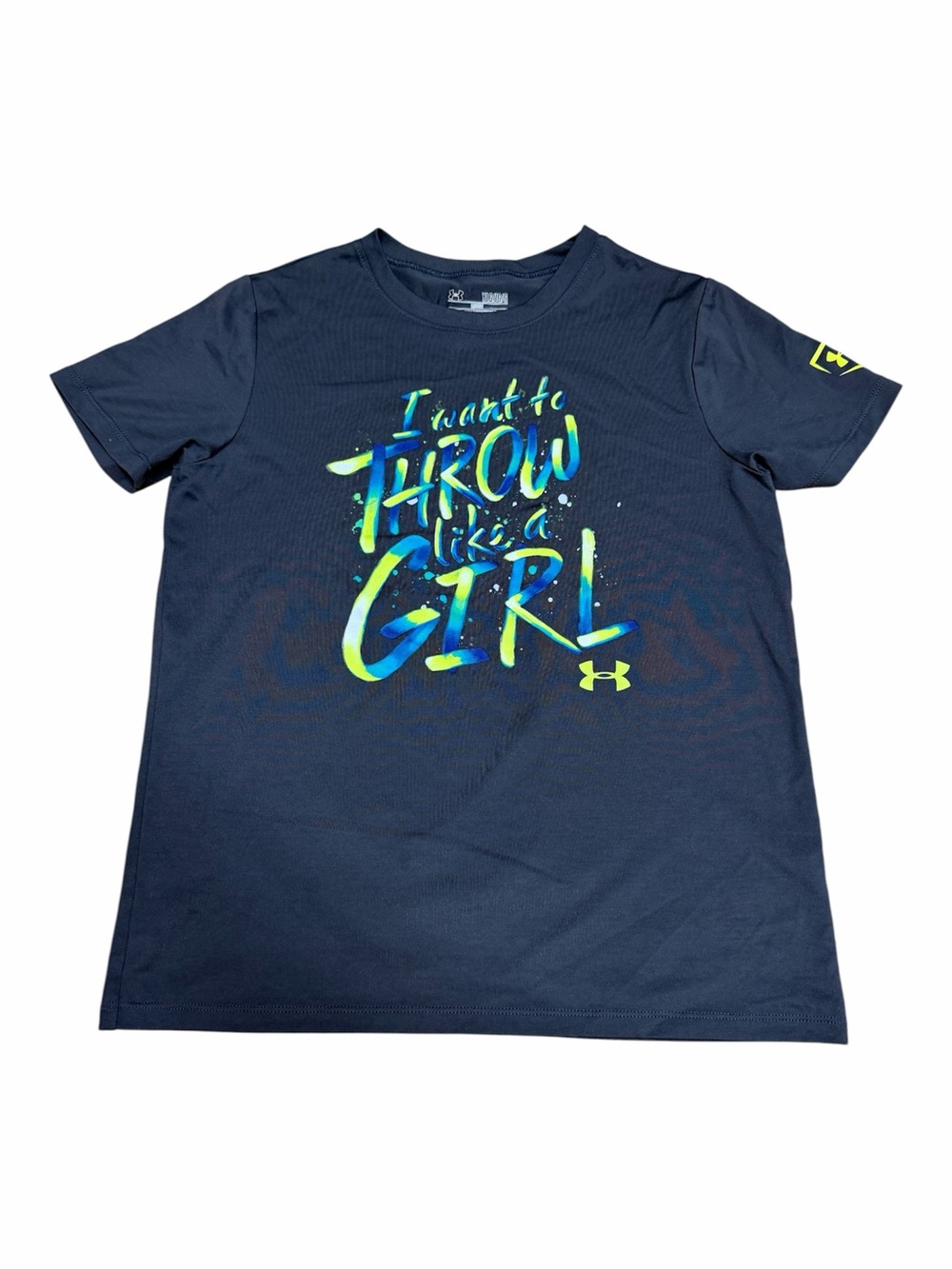 Under Armour Girls HeatGear Throw Like a Girl Softball Athletic Tee YLG Gray